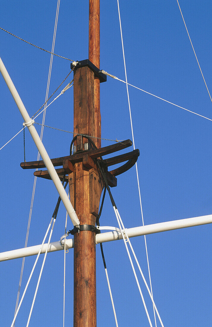 Rope and mast on old sailing ship. Torekov. Skåne. Sweden