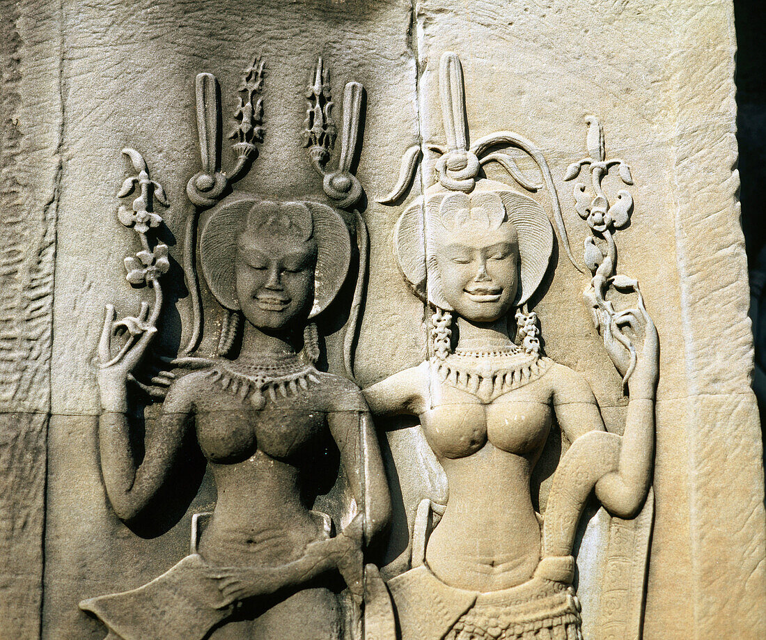 Reliefs in Angkor Wat Temple in Angkor. Cambodia.