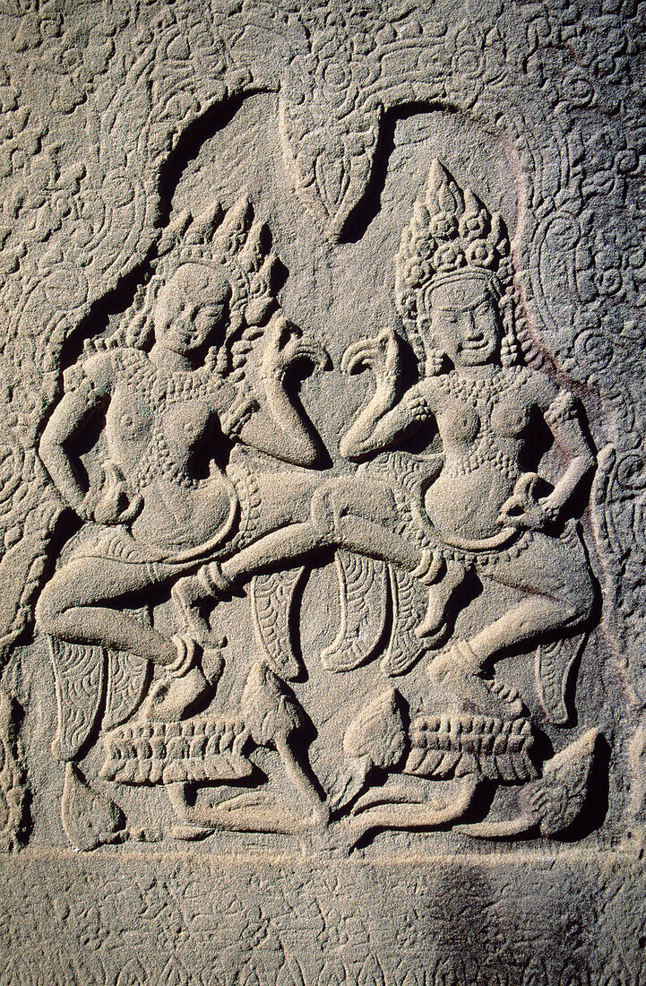 Figures in Bayon Temple in Angkor. Siem Reap province. Cambodia