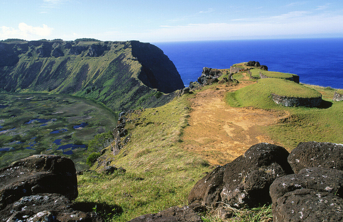 Volcano Rano Kau in Easter Island. Chile