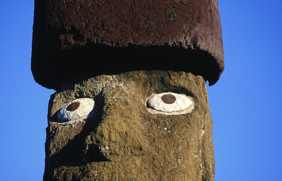Detail of a moai in Ahu Tahai. Easter Island. Chile