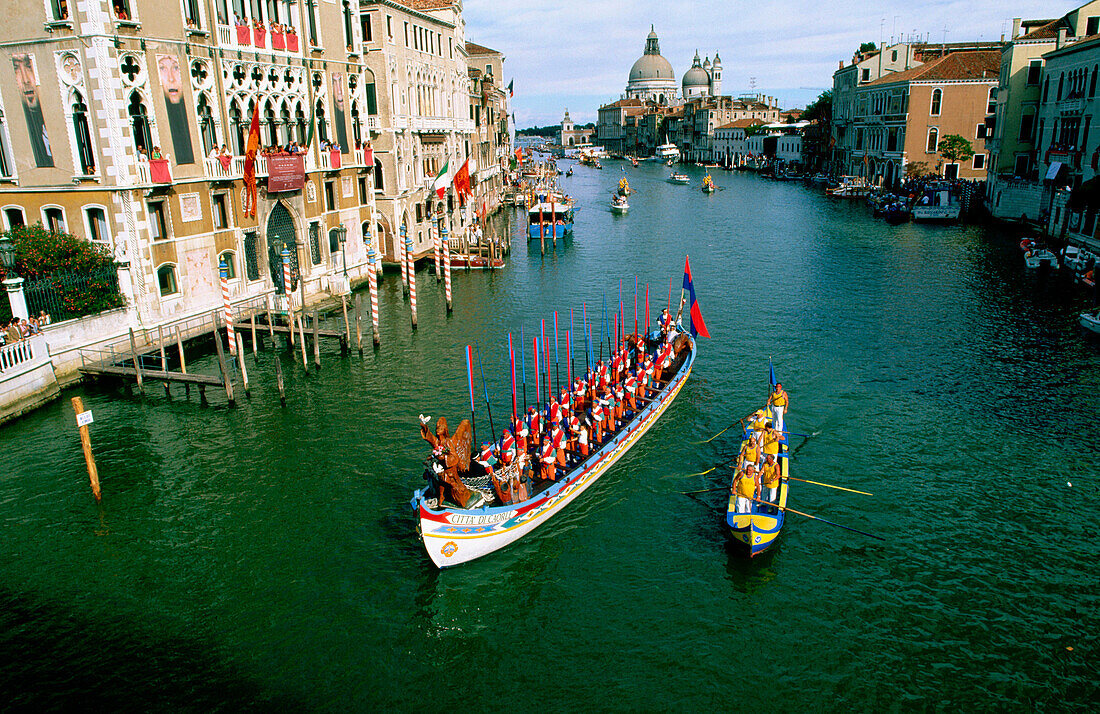 Historical boats parade (Regata Storica) on Grand Canal. Venice. Italy