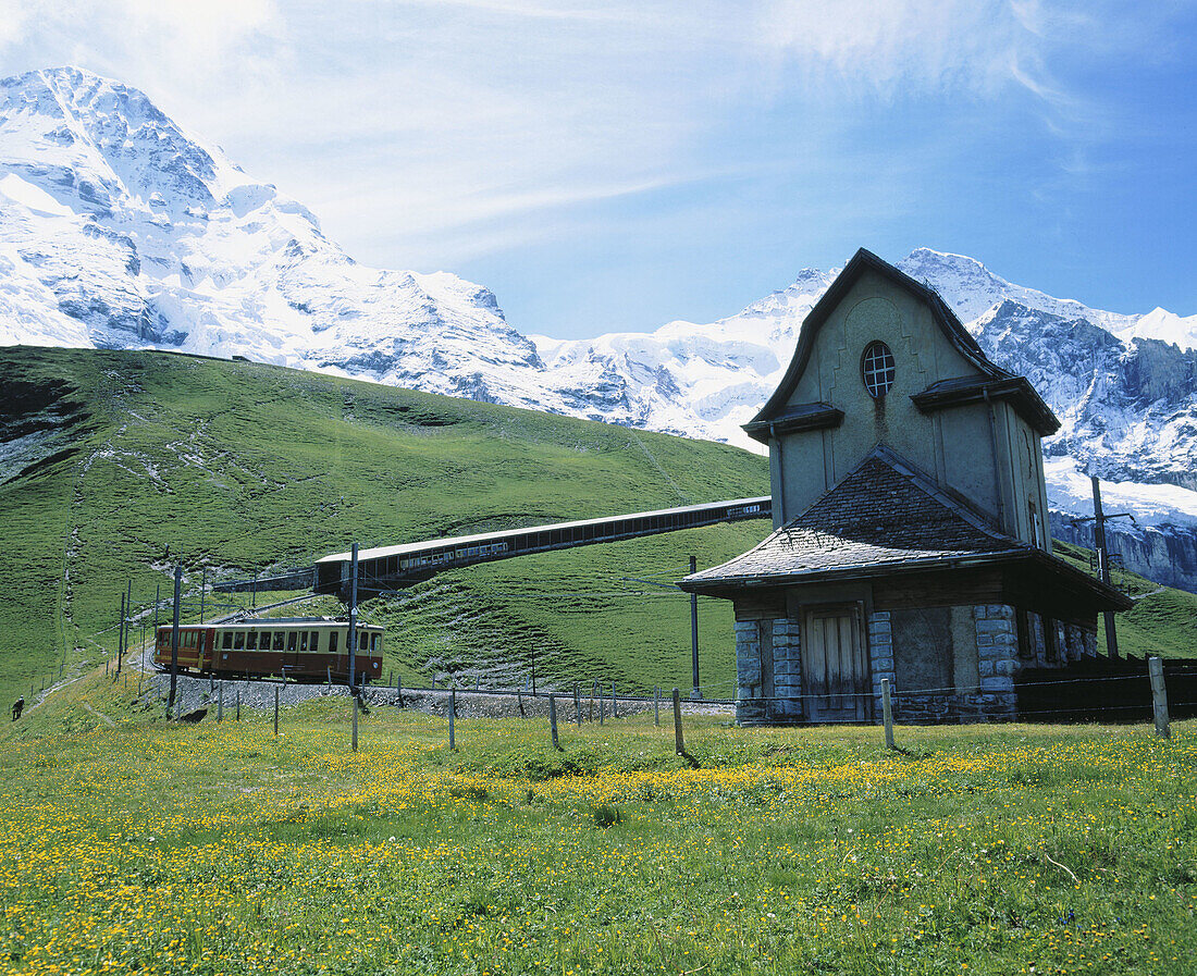 Kleine Scheidegg train station. Canton Bern. Swiss Alps