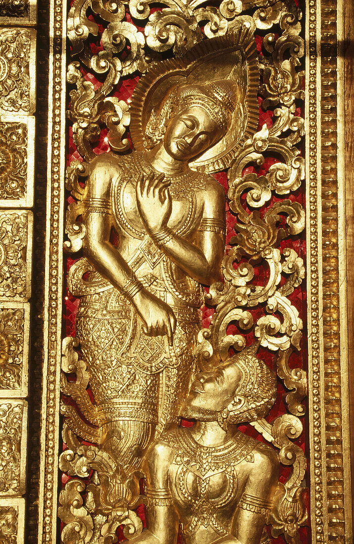 Detail of golden relief at Wat Xieng Thong. Luang Prabang. Laos