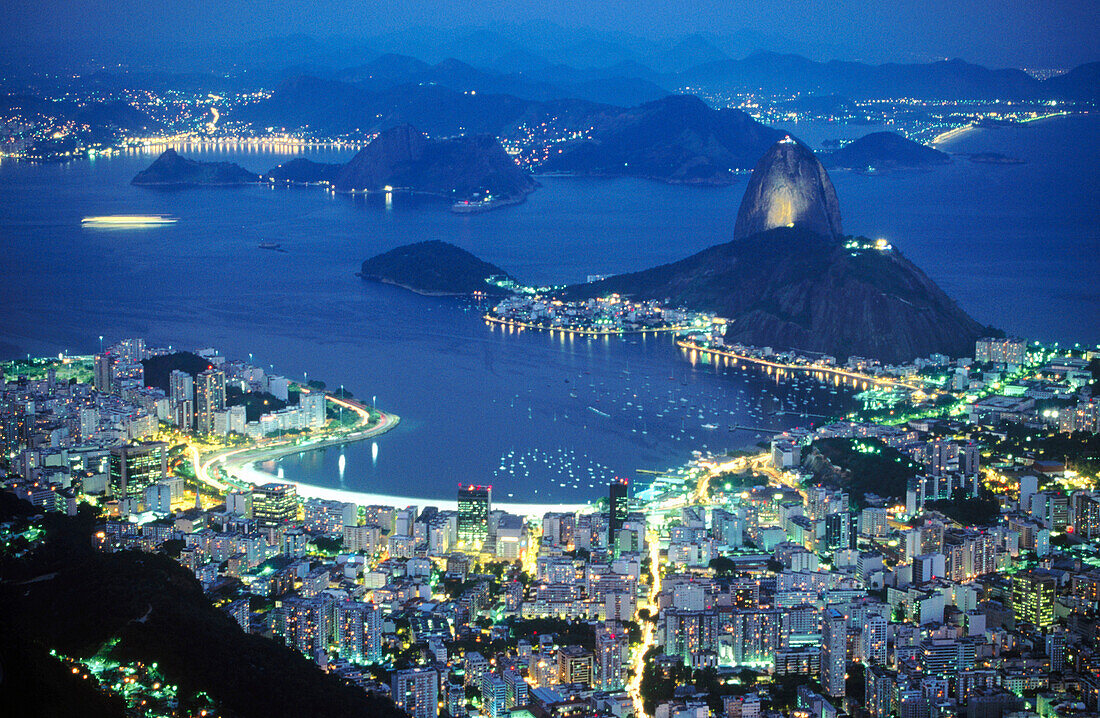 Rio de Janeiro viewed from Mount Corcovado at night. Brazil