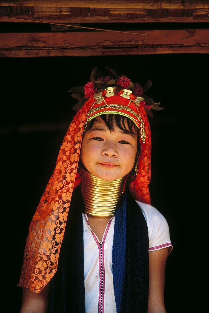 Long neck young woman. Padaung Hilltribe. Mae Hong Son. Thailand