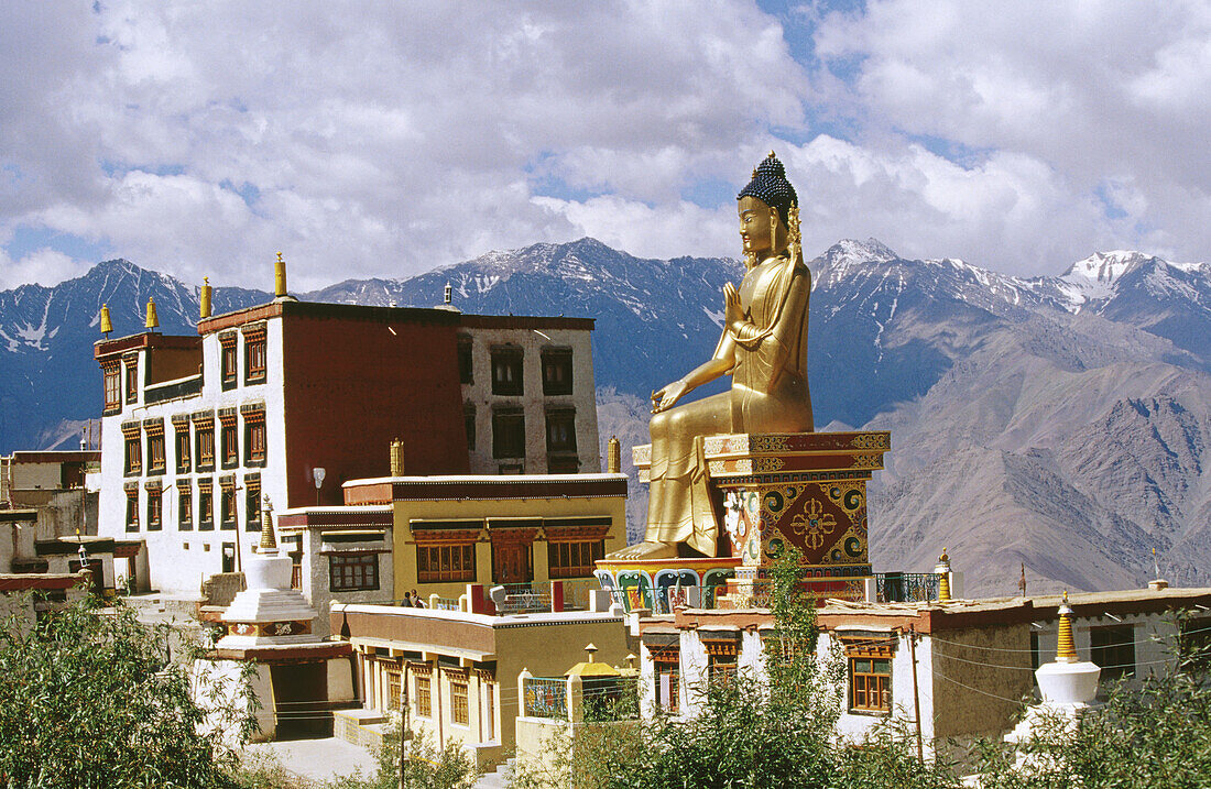 Giant Buddha statue at Likkir Monastery. Ladakh. Jammu and Kashmir, India