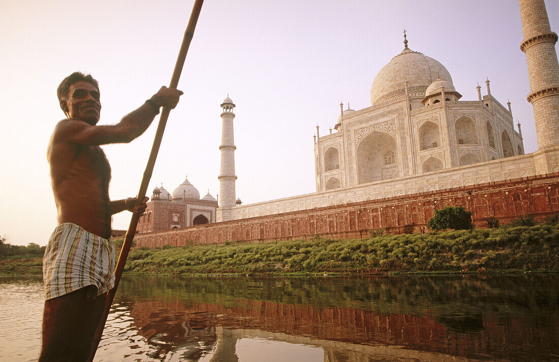 Boatman in Taj Mahal. Agra. Uttar Pradesh, India