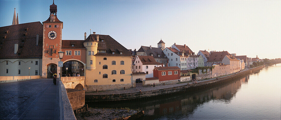 Regensburg seen from the Steinerne Brücke (Stone Bridge). Bavaria. Germany