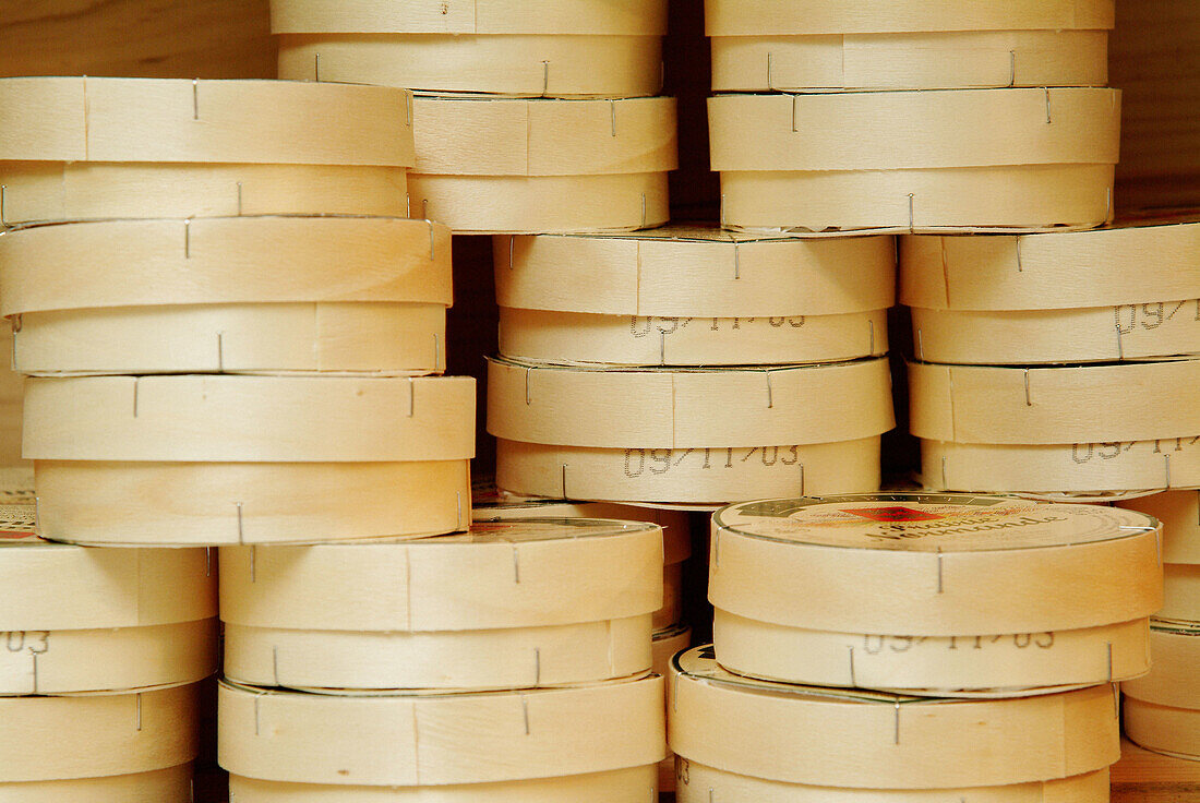 Camembert boxes at Viktualienmarkt. Munich, Germany