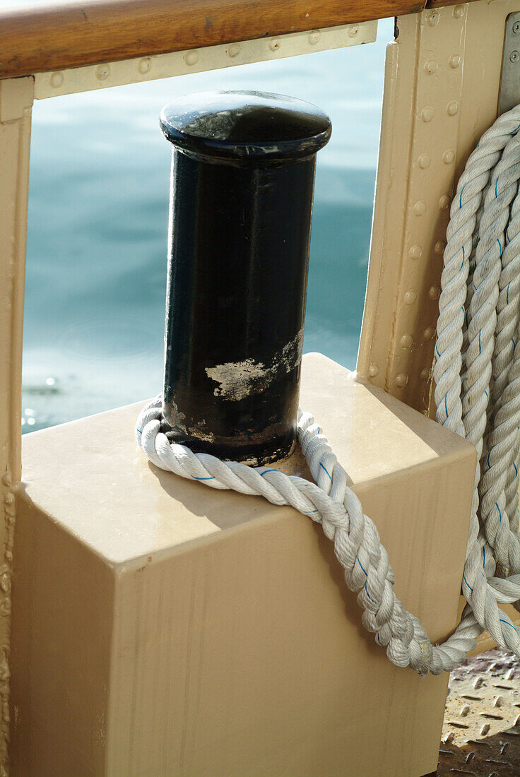 Mooring detail of a ferry. Chiemsee. Chiemgau. Bavaria. Germany