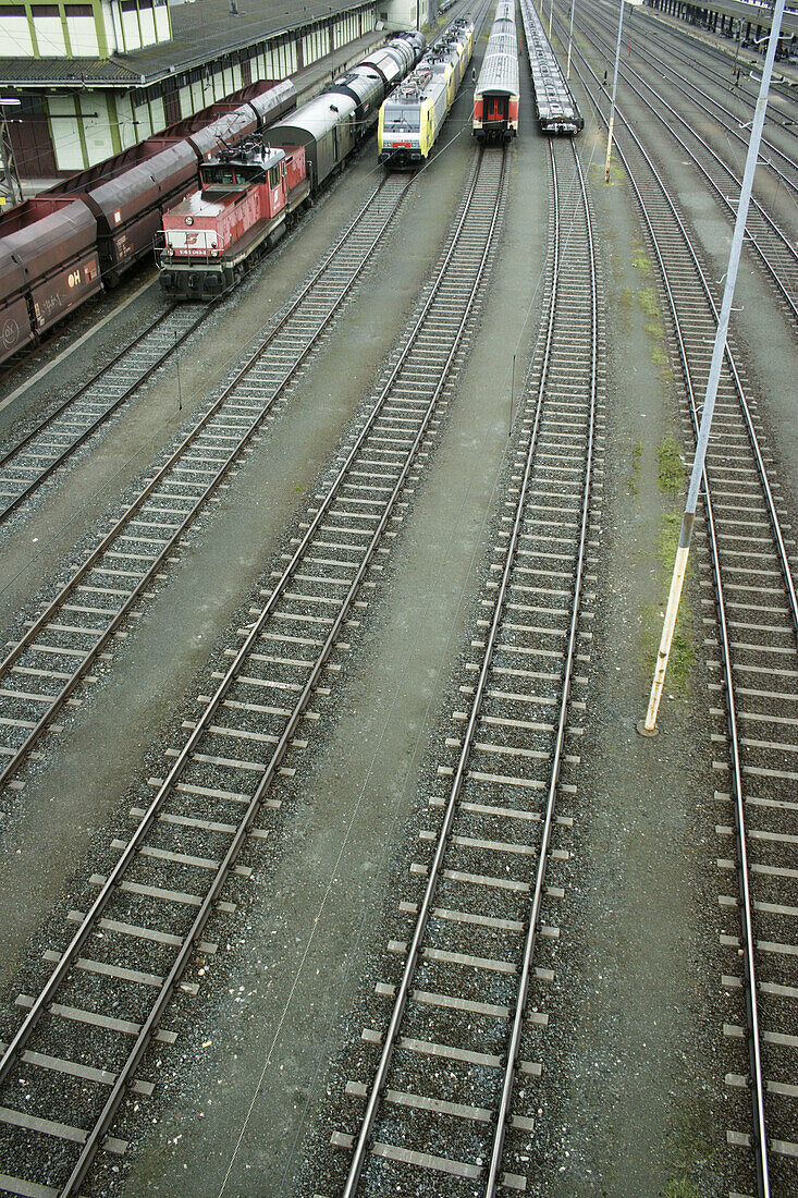 Railway tracks, Kufstein, Tyrol, Alps. Austria.