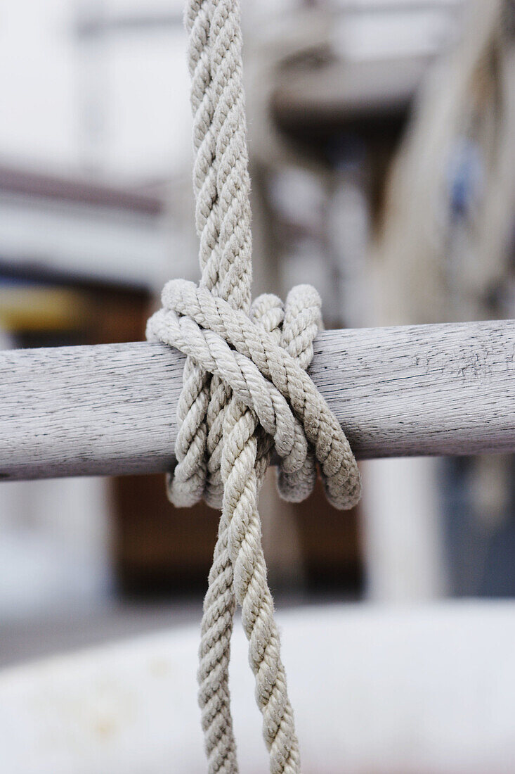 Ropes on a sailing-ship, harbour, Adriatic Sea. Grado, Regione Autonoma Friuli Venezia Giulia, Italy. Europe.