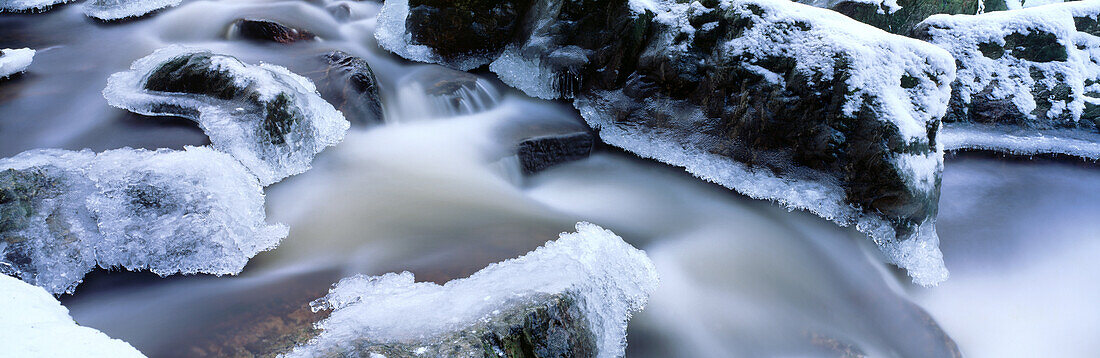 Ice-covered stones. Brook. Belgium