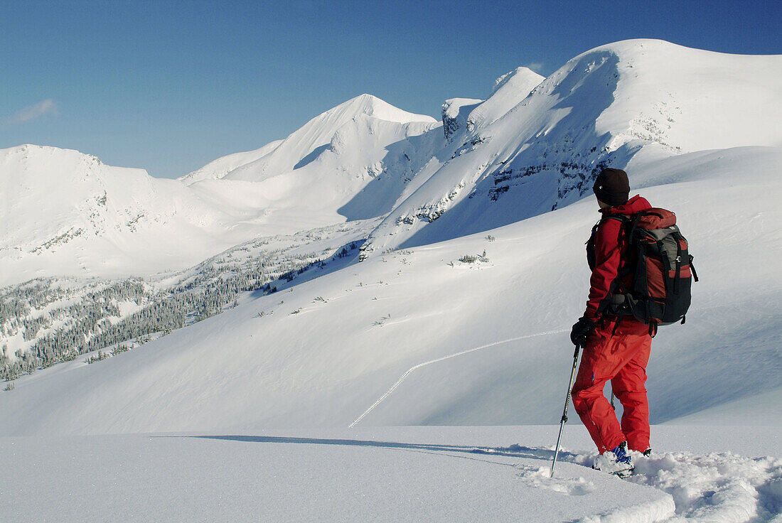 Dezaiko Range in the Rocky Mountains. British Columbia. Canada. Back country skiing in the rockies