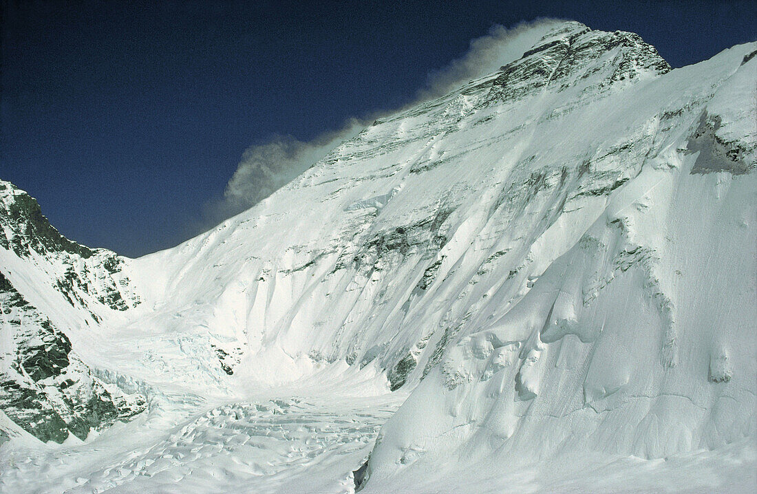 North face of mount Everest from the Rongbuk Glacier, Himalayas. Tibet