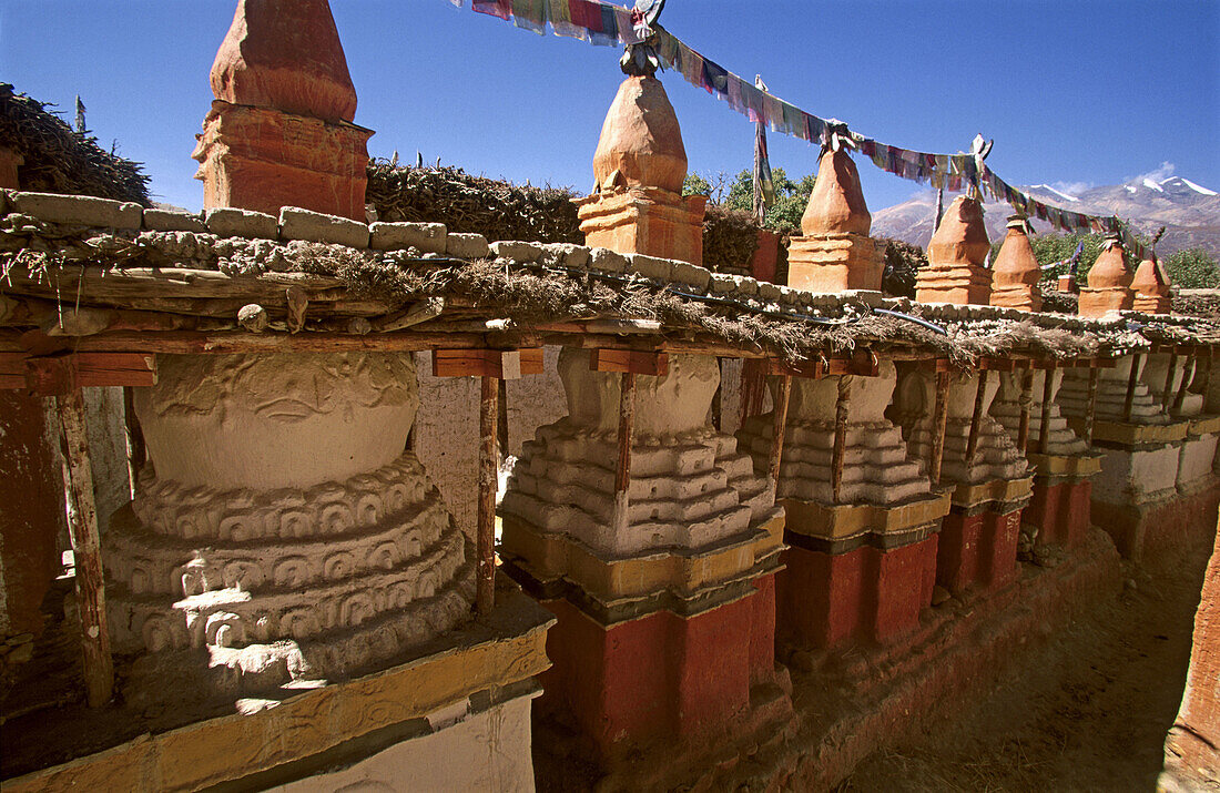 Lo Manthang chortens, Buddhist chortens in walled city. Kingdom of Mustang. Nepal