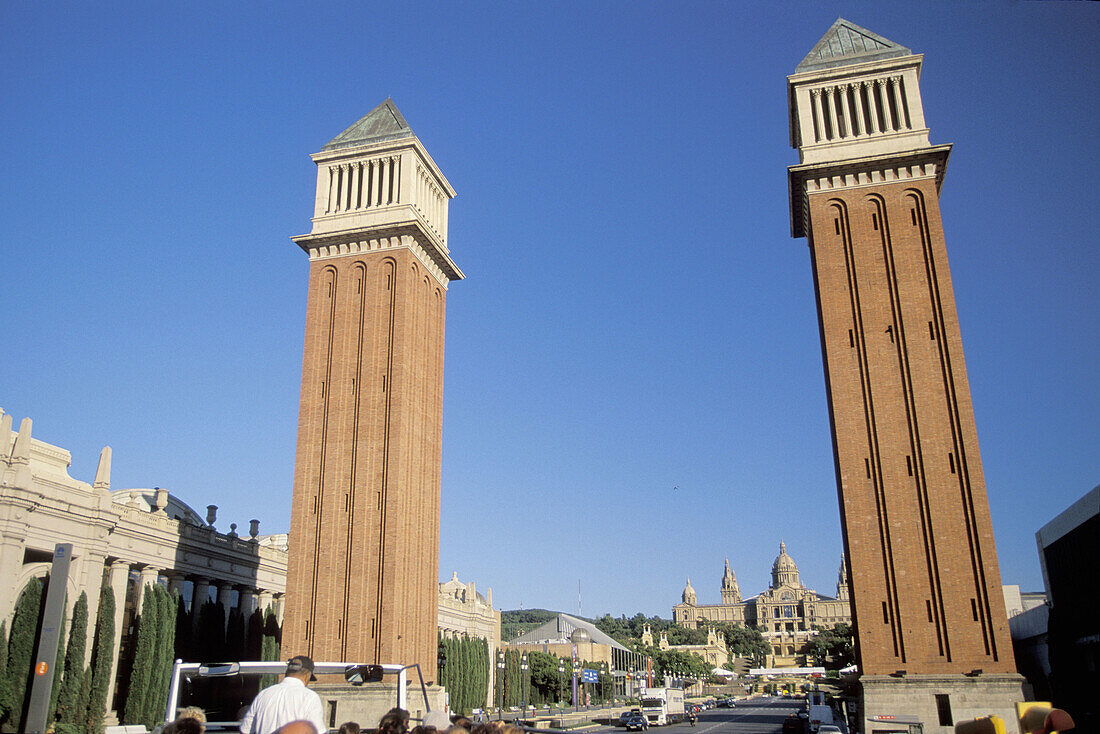 Venetian towers at Reina Maria Cristina Avenue. Barcelona. Spain