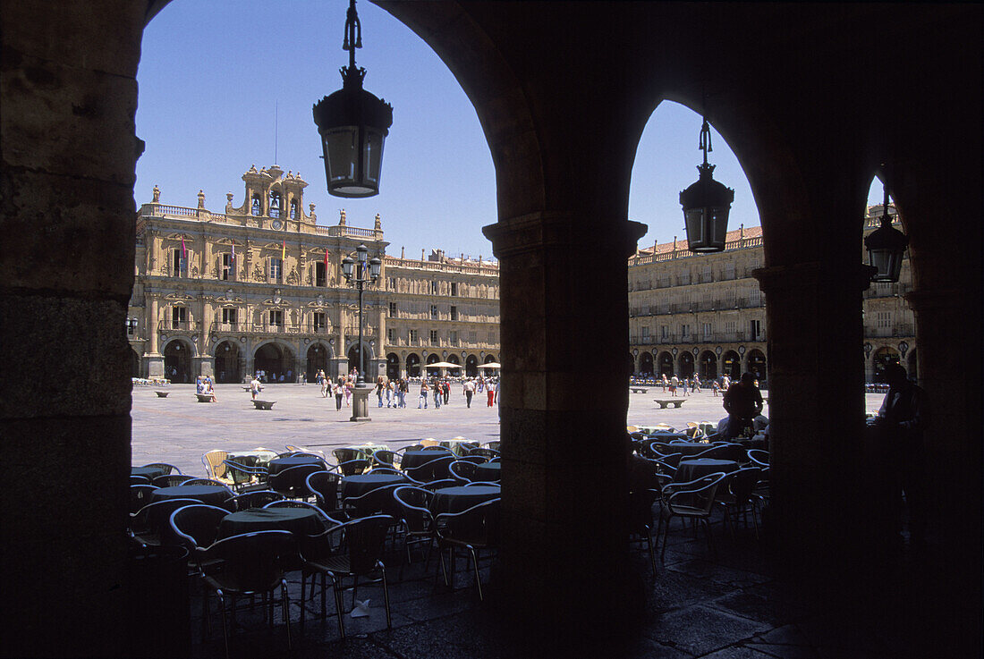 Main Square and Town Hall in background. Salamanca. Spain