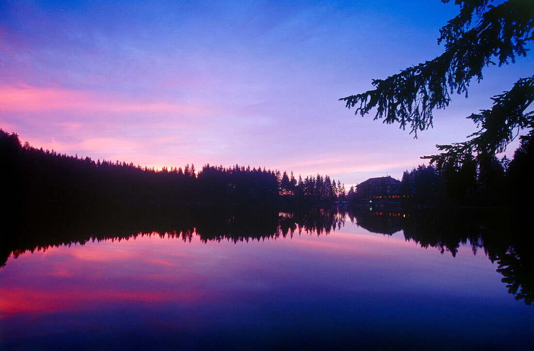 Morgenrot am Mummelsee, Schwarzwald, Baden-Württemberg, Deutschland