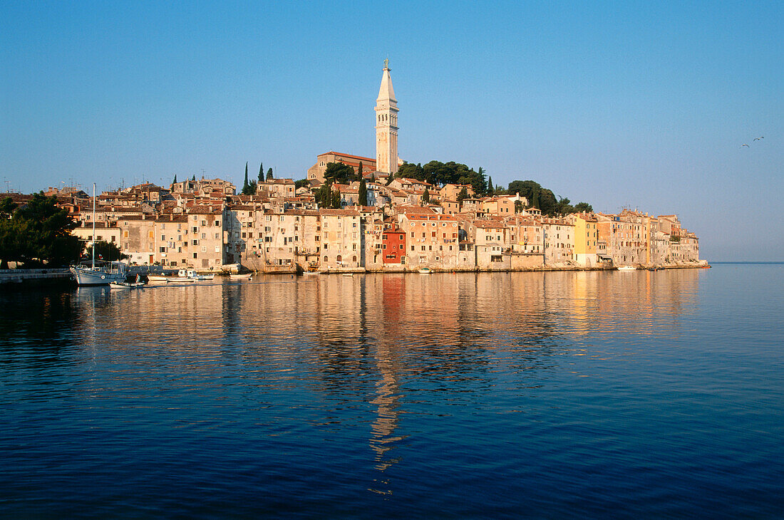 View towards the old town of Rovinj, Istria, Croatia