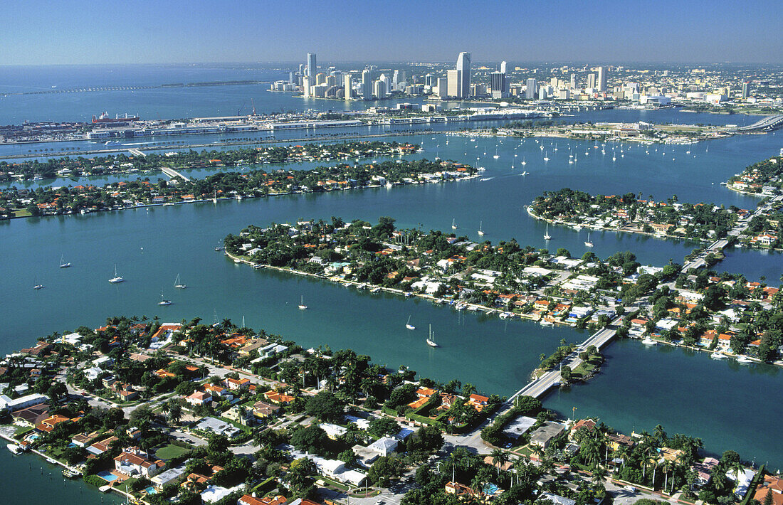 Aereal view of the Venetian Islands. Biscayne Bay. Miami. Florida. USA