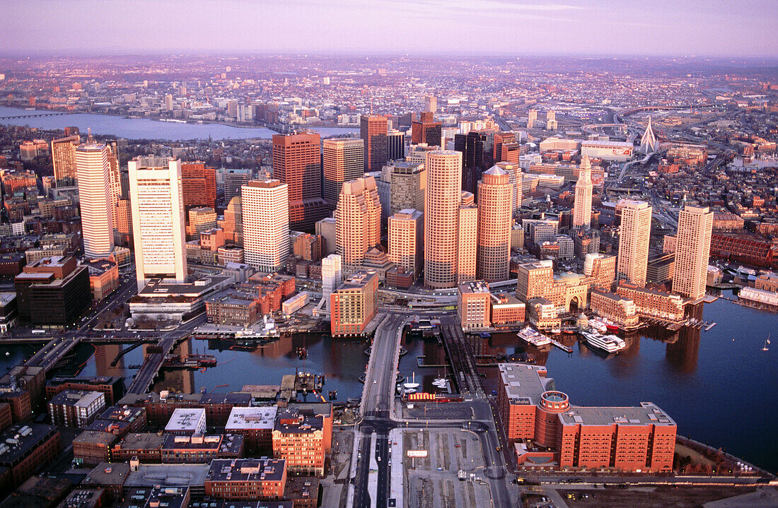 Downtown aerial, dawn. Boston. Massachusetts. USA