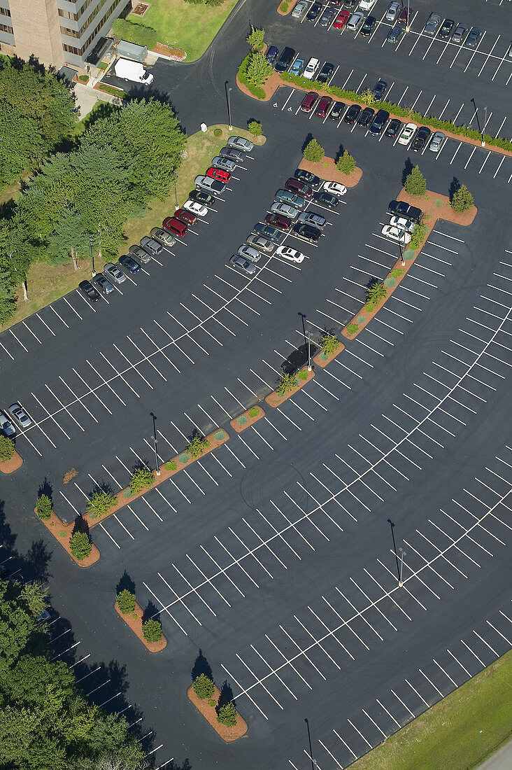 Parking lot, aerial view, Billerica, Massachusetts. USA.