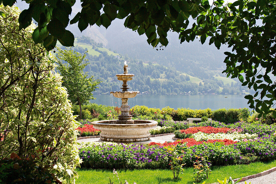 Garden of Grand Hotel at lake Zeller See. Zell am See. Salzburg. Austria