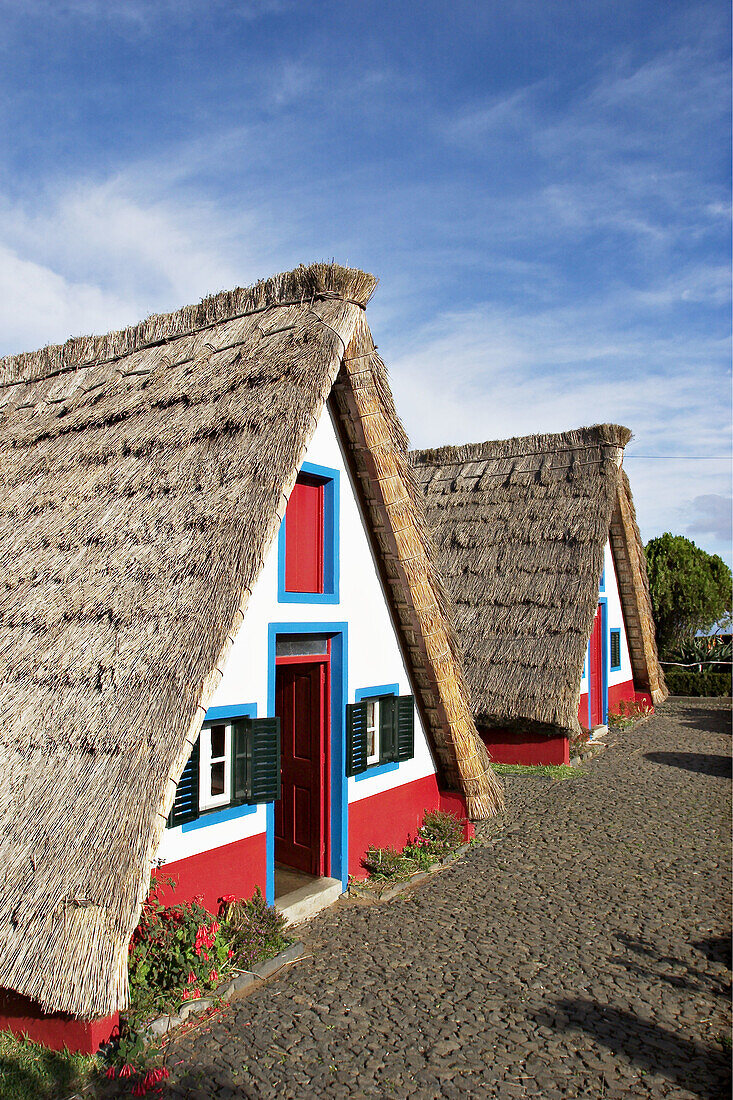 Casas de Colmo in Santana, traditional Madeira styled thatched house. Madeira Island. Portugal