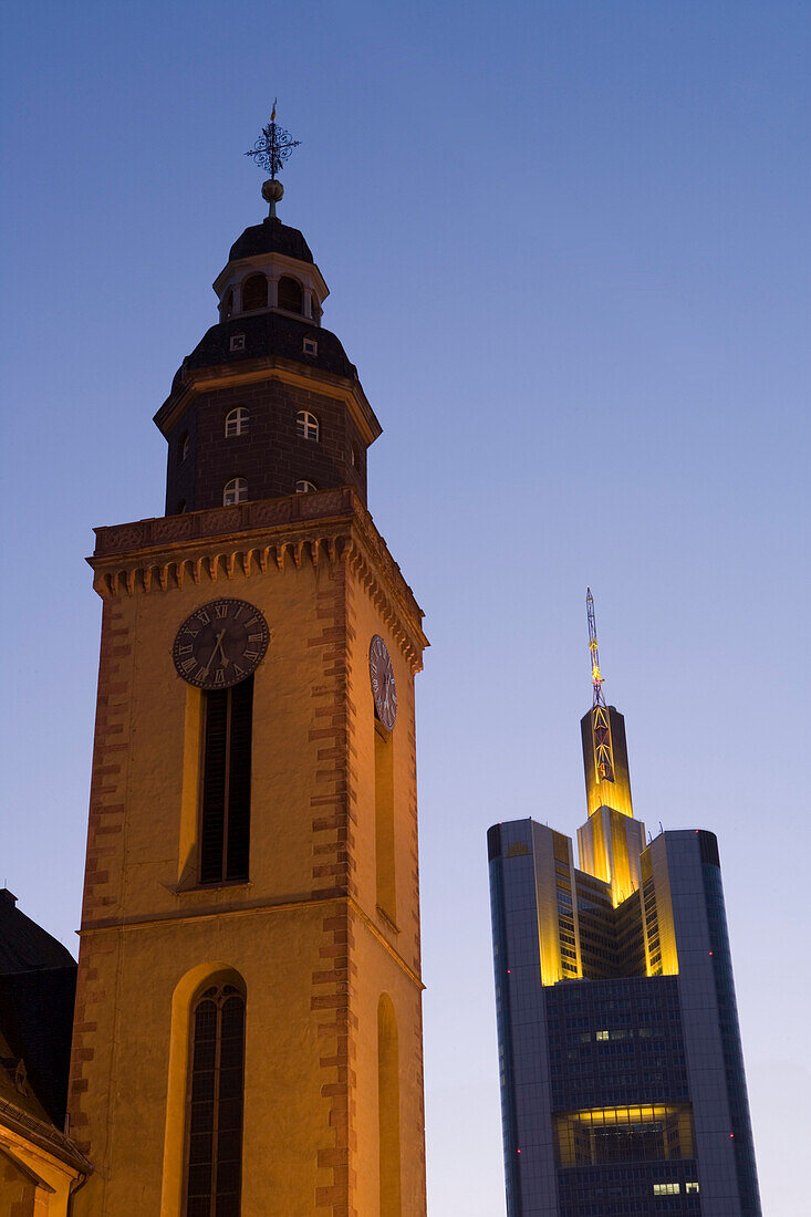 St. Catherine's church and Commerzbank Tower, Frankfurt, Hesse, Germany