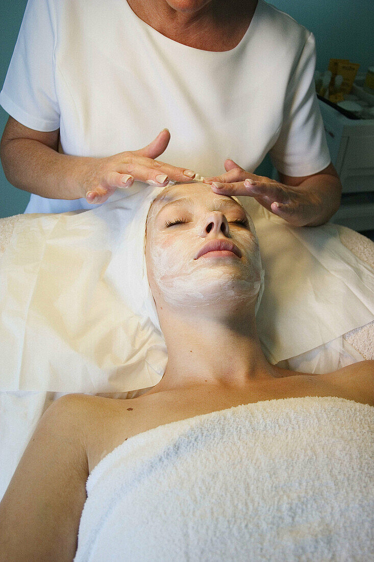 21 year old woman having a facial at the beauty therapy salon