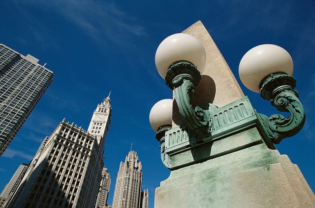 Wrigley Building and street lamp. Chicago. USA