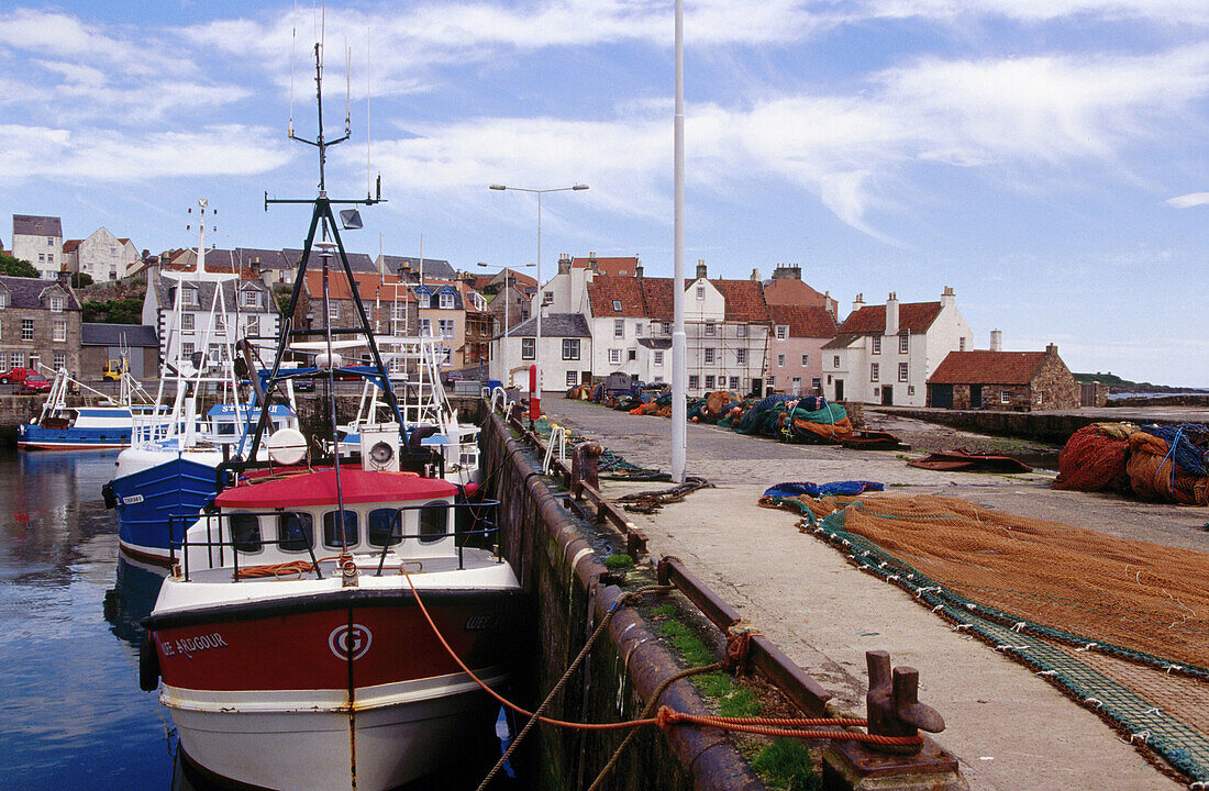 Fishing boats and nets. Pittenweem. Scotland