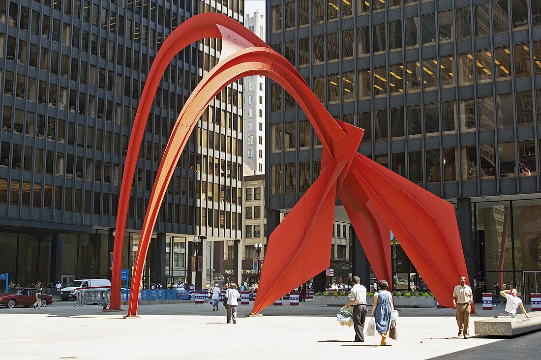 Alexander Calder Flamingo sculpture, Chicago Federal Center plaza. Chicago. Illinois. USA