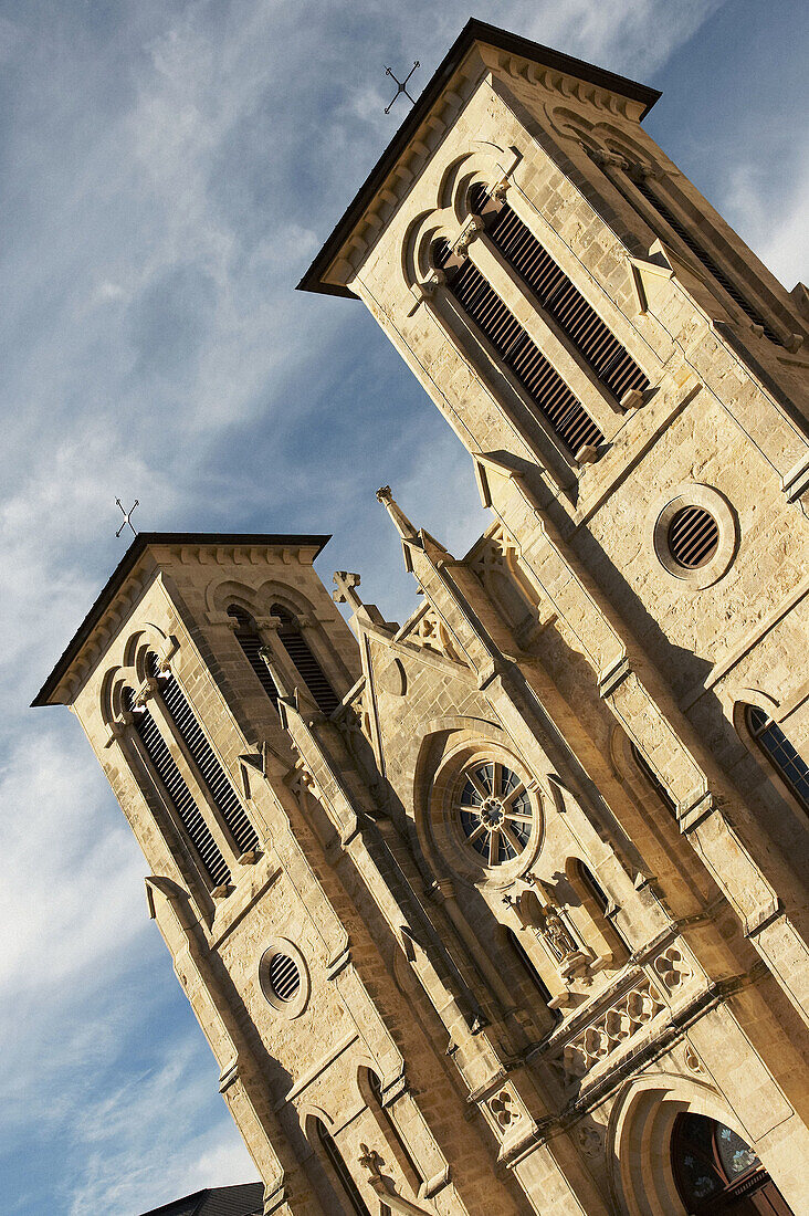TEXAS San Antonio. San Fernando Cathedral, Gothic Revival architectural style, Plaza de las Islas sign