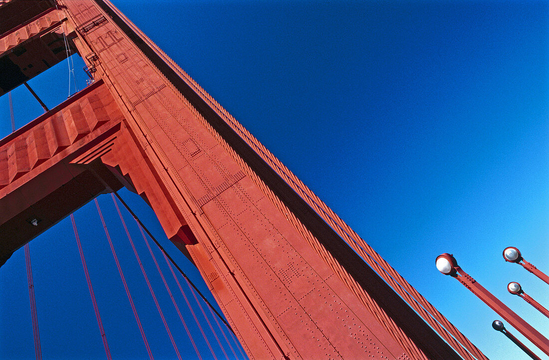 Golden Gate Bridge, tower and cable. San Francisco, California. USA.