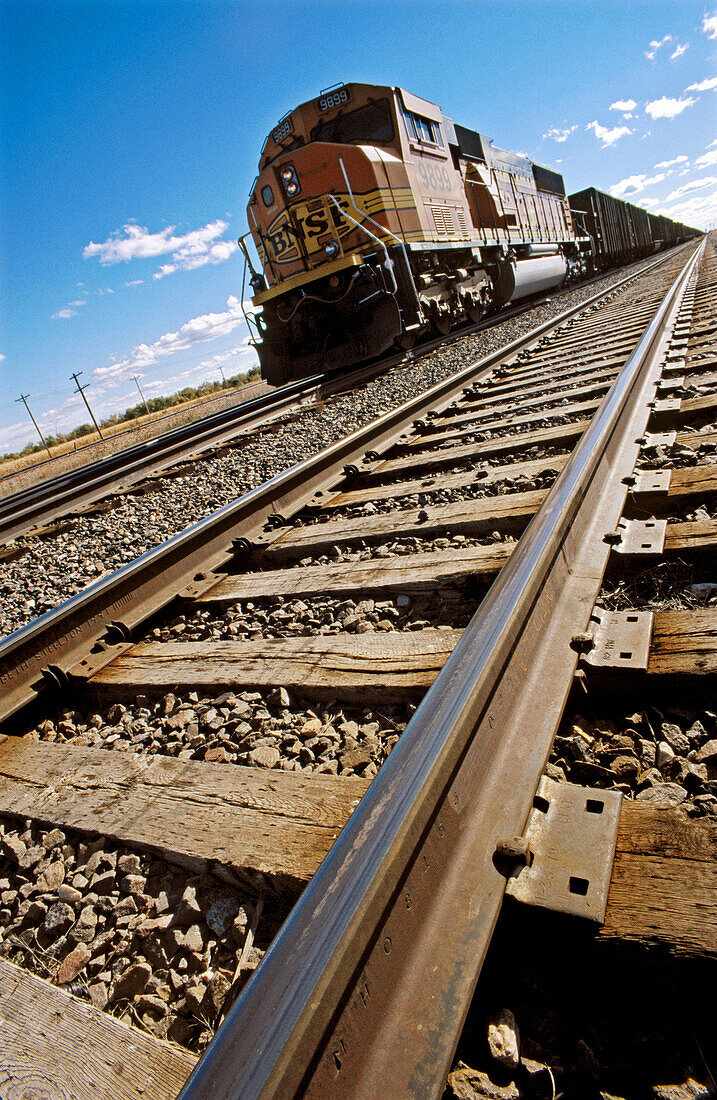 Locomotive and tracks. Sterling, Colorado. USA.