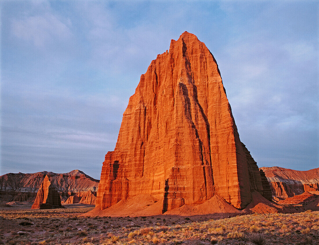 Temple of the Sun and Moon. Dawn in lower Cathedral Valley. Capitol Reef Natural Park, Utah. USA.