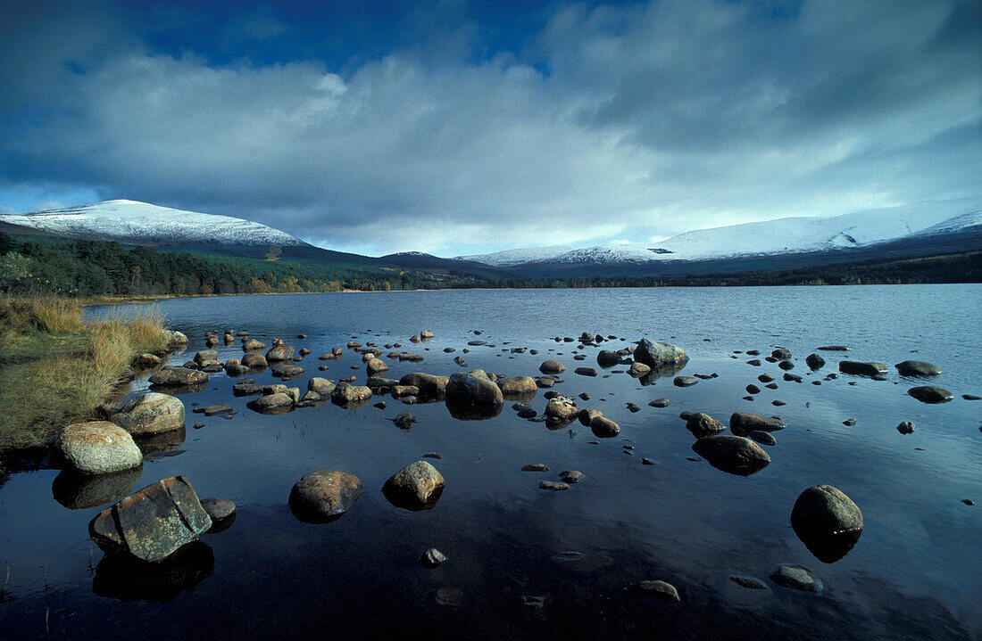 View over Loch Morlich, Carngorms National park, Mountains, Scottish Highlands, Scotland, Great Britain