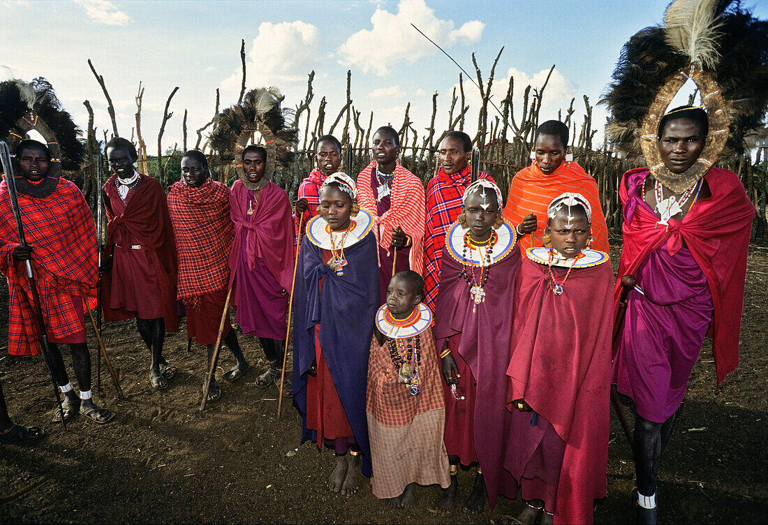 Massai in traditional clothes in Massai village, Tanzania, East Africa