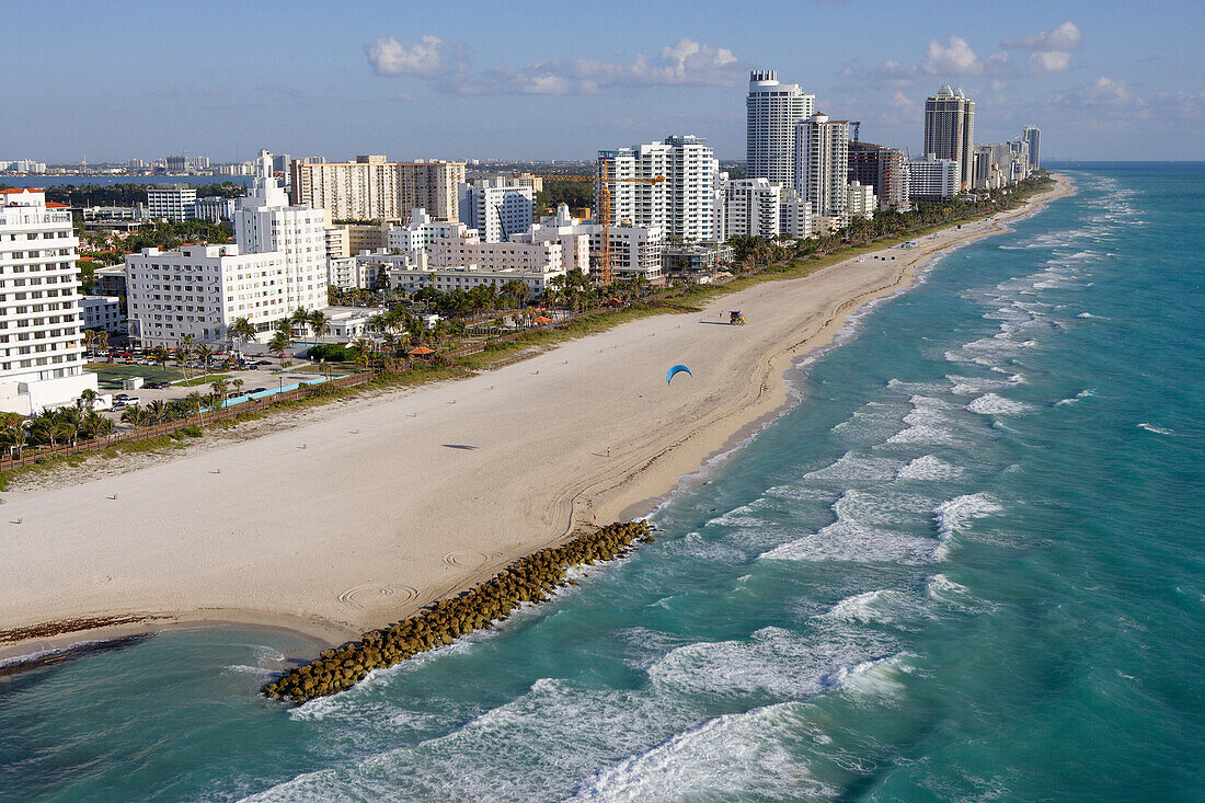 Luiftaufnahme von Miami Beach, Boardwalk Distrikt, Florida, Vereinigte Staaten, USA