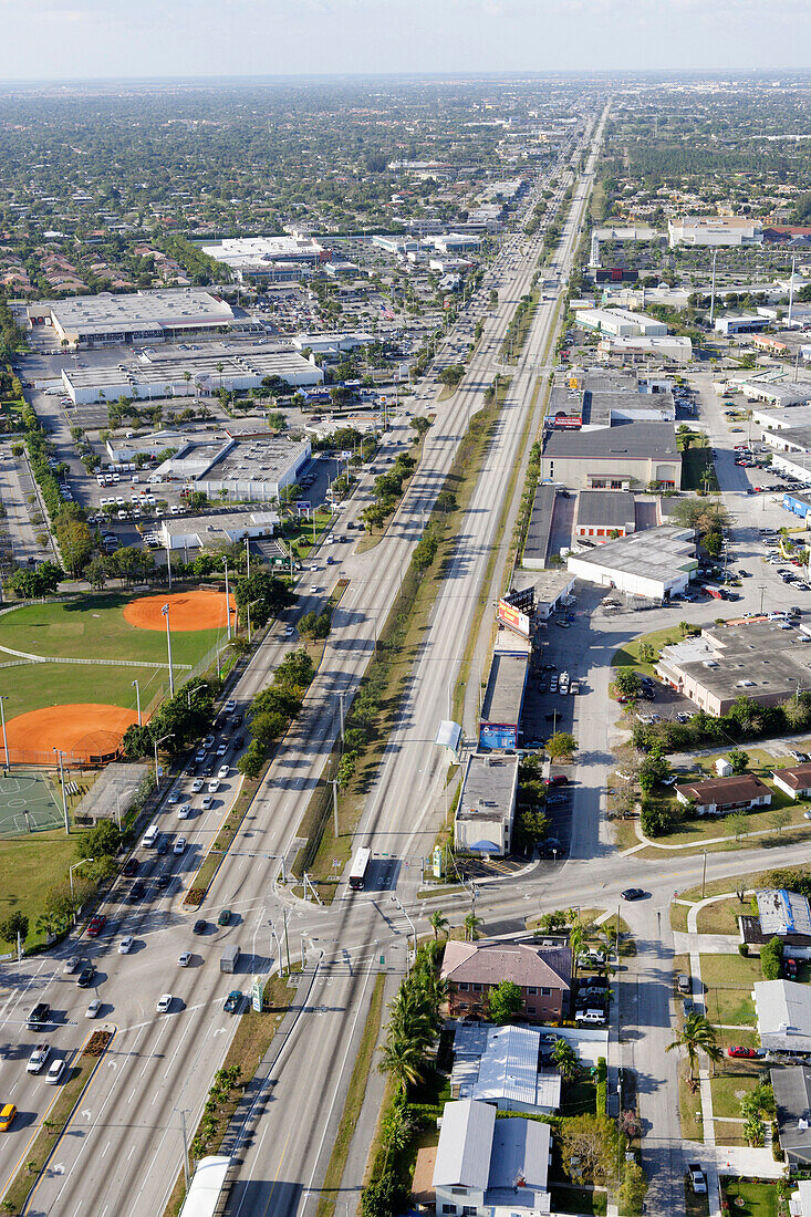 Aerial view of a road in the Kendall district, Miami, Florida, USA