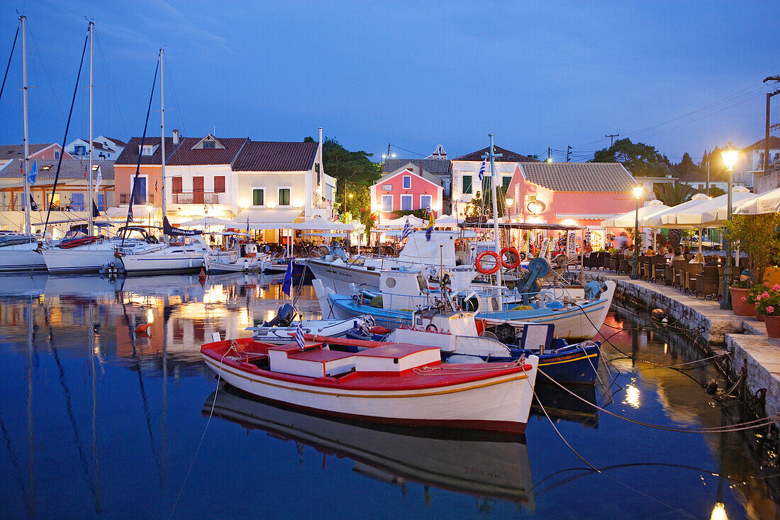 Fiskardo harbour in the evening, Cephalonia Island, Ionian Islands, Greece