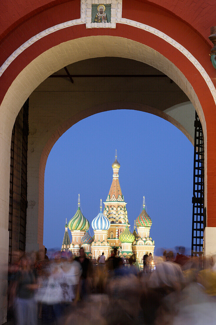 View of Saint Basil's cathedral through the Iberian Gate, Moscow, Russia