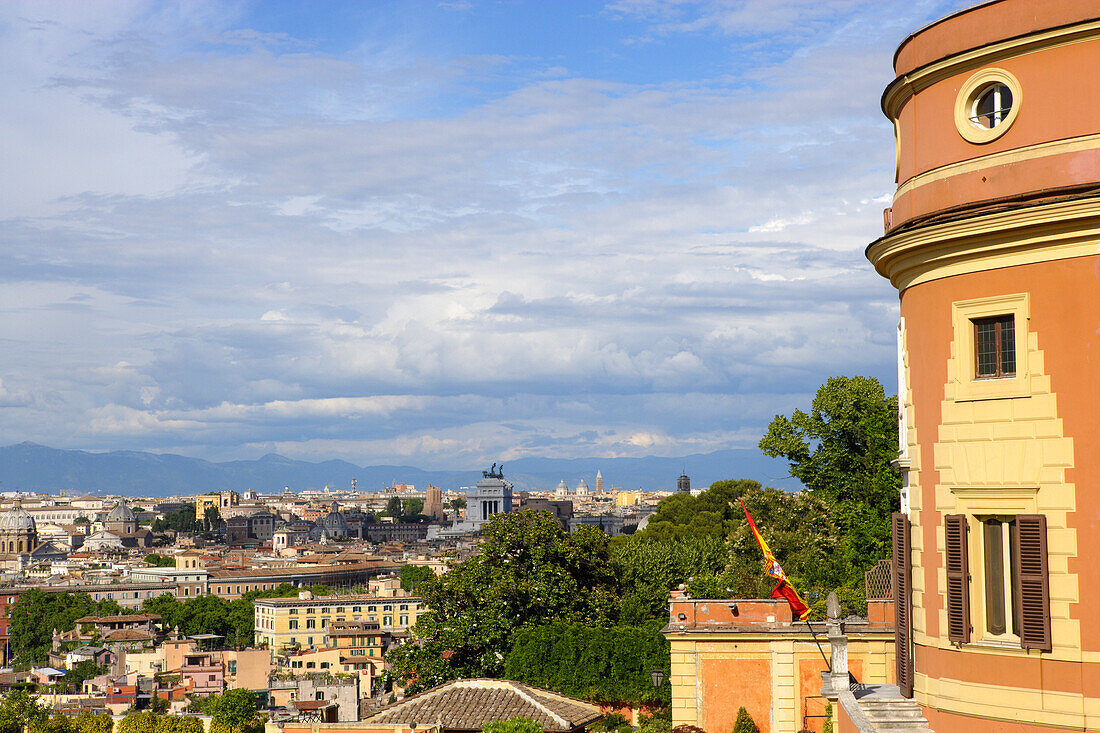 View at the Spanish embassy and the town of Rome, Italy, Europe