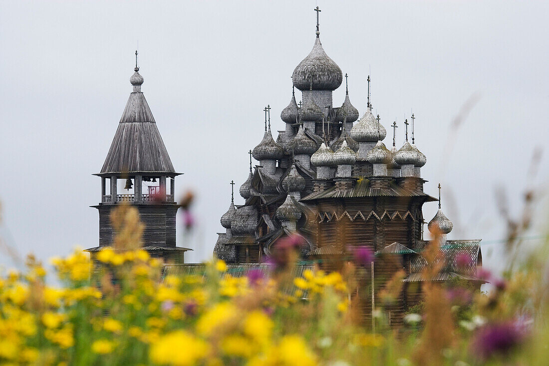 Wooden church on the Island of Kizhi on lake Onega, the second biggest lake in Europe, Karalia, Russia