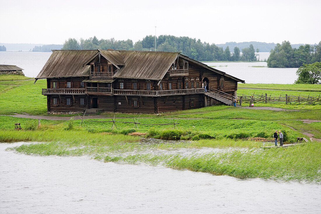 Wooden house on Kizhi island on lake Onega, the second biggest lake in Europe, Karelia, Russia