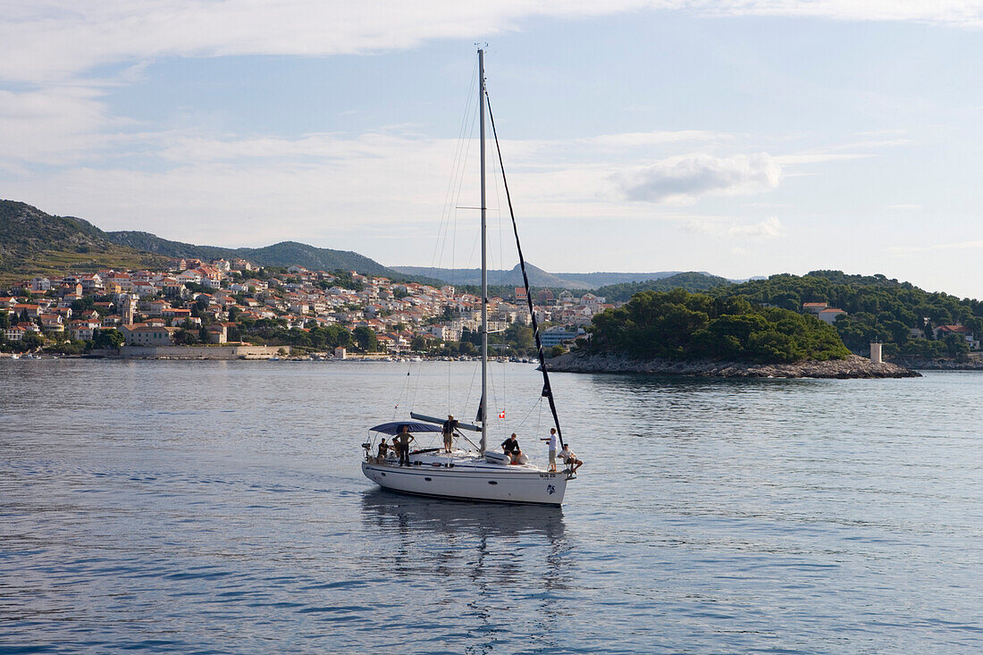 Sailing boat in Hvar Harbor, Hvar, Split-Dalmatia, Croatia
