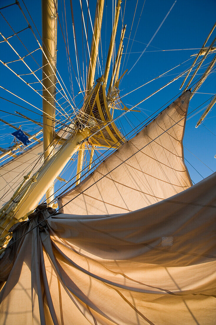 Royal Clipper setting the sails, Aboard Sailing Cruiseship Royal Clipper (Star Clippers Cruises), Adriatic Sea, near Kotor, Montenegro